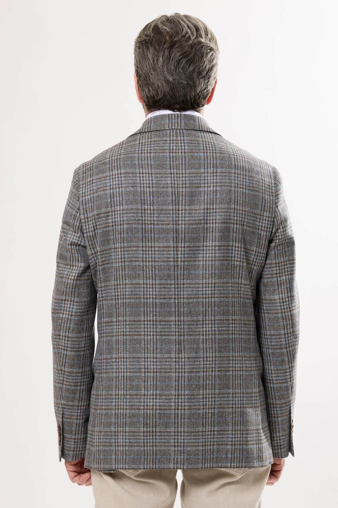 Veston à motif prince-de-galles, vue arrière, coupe structurée et élégante, design contemporain.