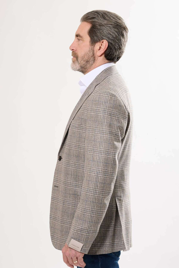 Veston à motif prince-de-galles moderne, coupe semi-ajustée, élégant pour des occasions professionnelles ou stylées.