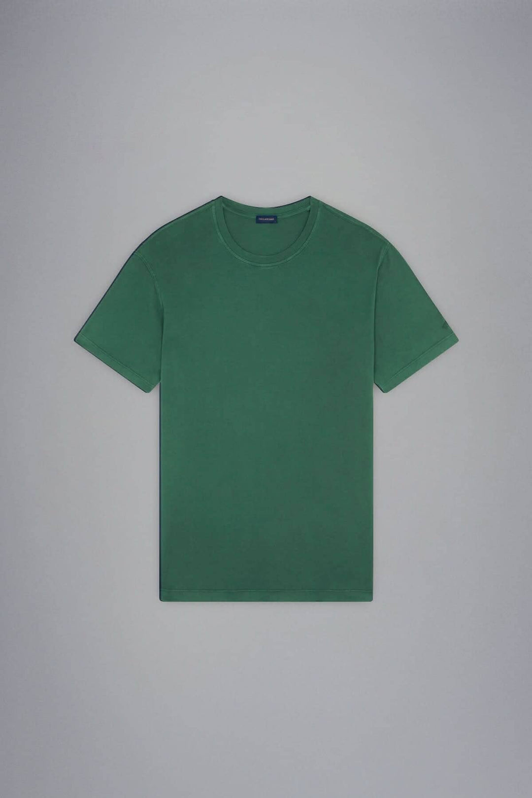 T-shirt en coton brossé de couleur verte, col rond et coupe classique pour homme.