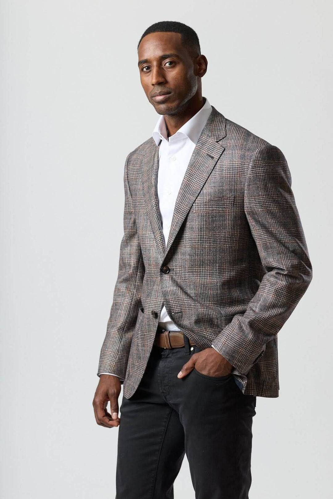 Veston à carreaux en laine, soie et cachemire