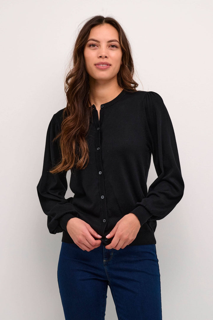 Cardigan Lizza à manches longues, col rond, boutonnière, coupe classique, style décontracté, couleur noire.