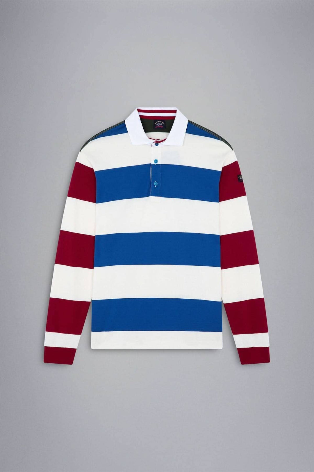 Polo multicolore de Paul and Shark, en jersey de coton, rayé bleu, rouge et blanc, manches longues, style décontracté.