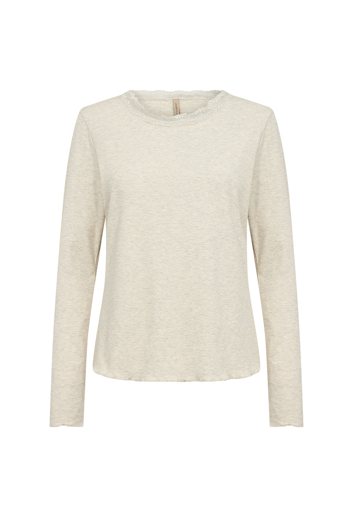 Long-sleeve chenille sweater with lace trim 