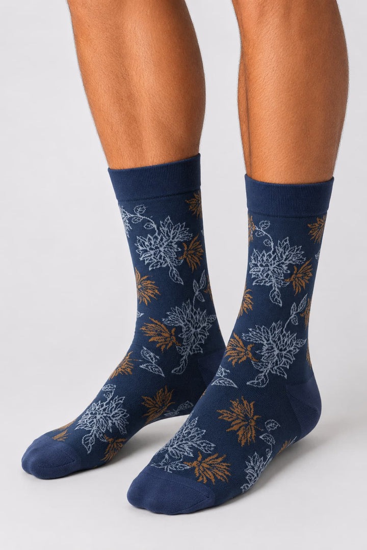Vue de côté bas à motif floral Marcoliani en modal pour homme en bleu et vert - Valérie Simon