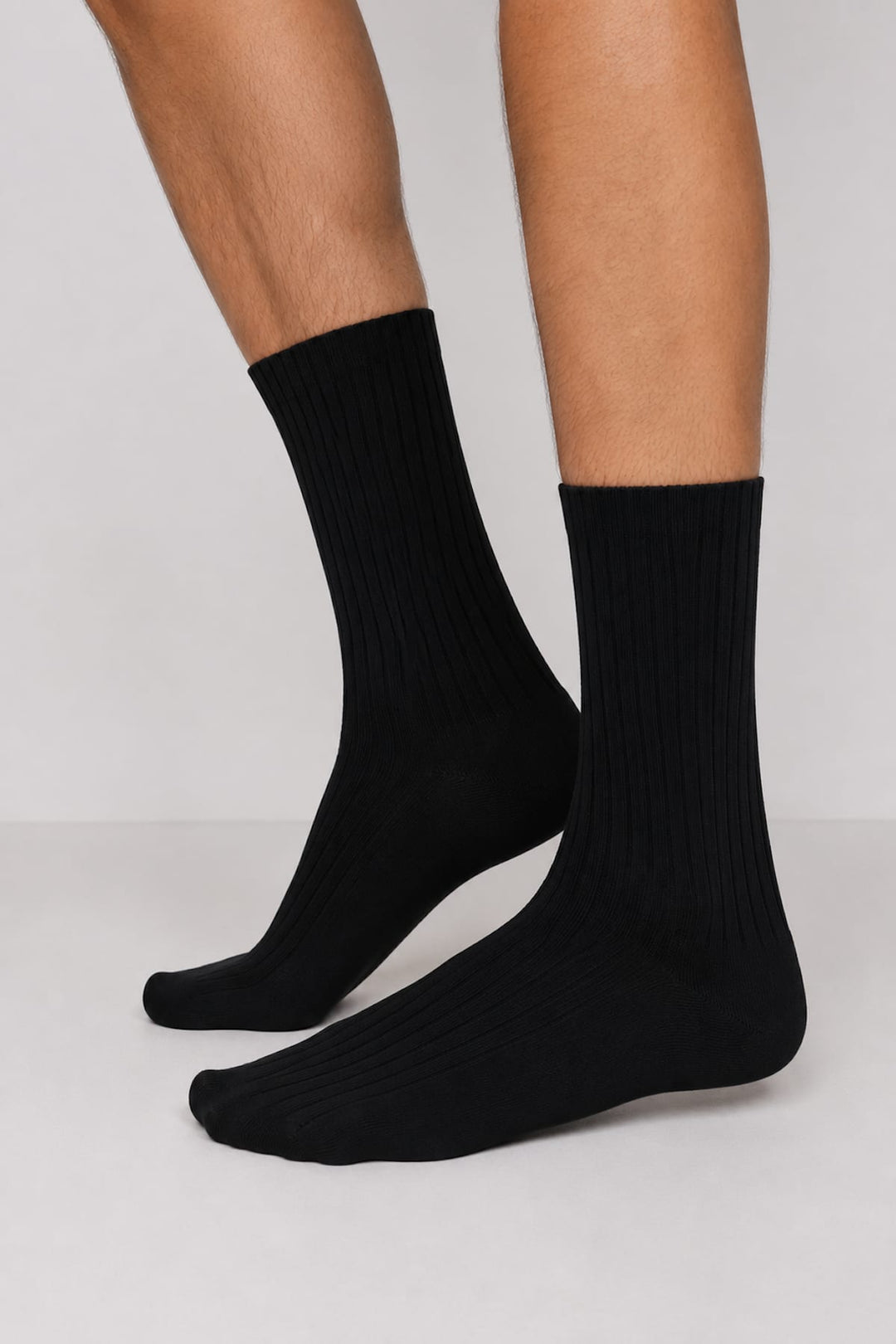 Detailed view of Marcoliani ribbed black men&