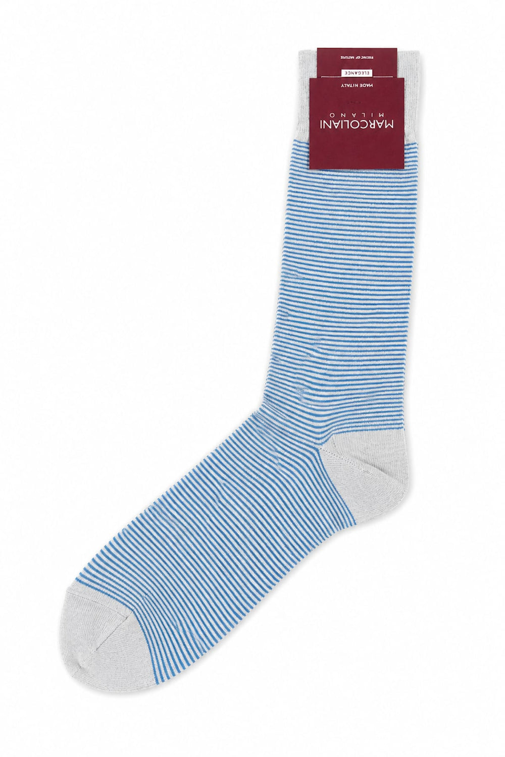 Marcoliani men's gray fine-striped socks, side view - Valérie Simon