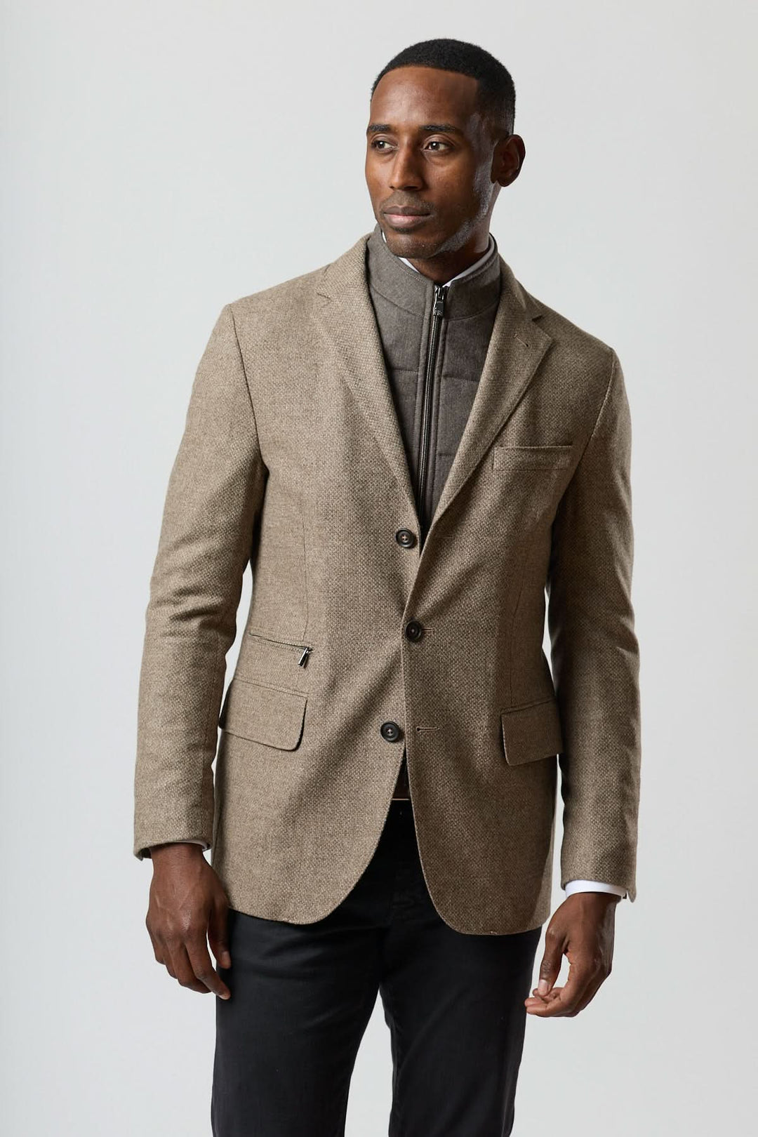 Veston texturé en laine avec col amovible intégré