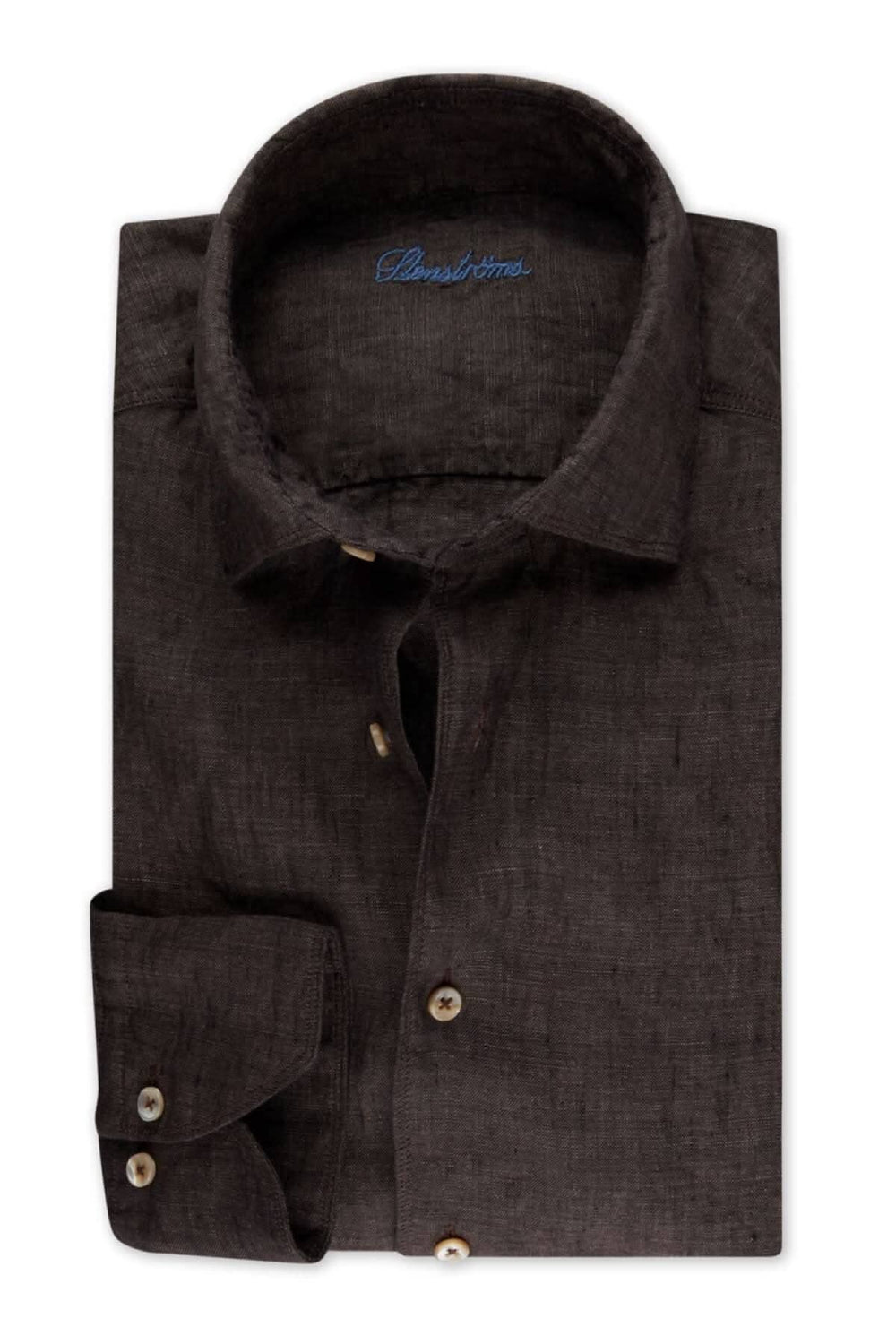 Chemise en lin marron, légère et respirante, avec col classique et boutons élégants, parfaite pour l'été.