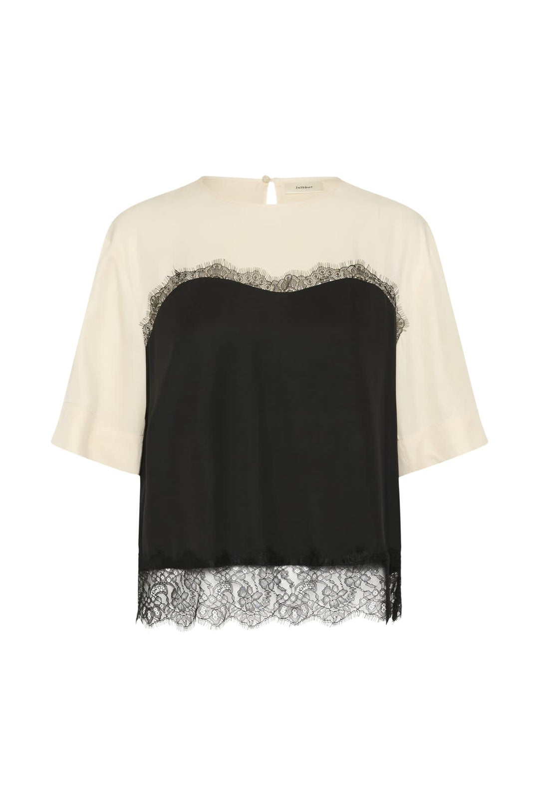 Vue de face blouse dentelle Mapple Inwear pour femme noir avec détails délicats - Valérie Simon