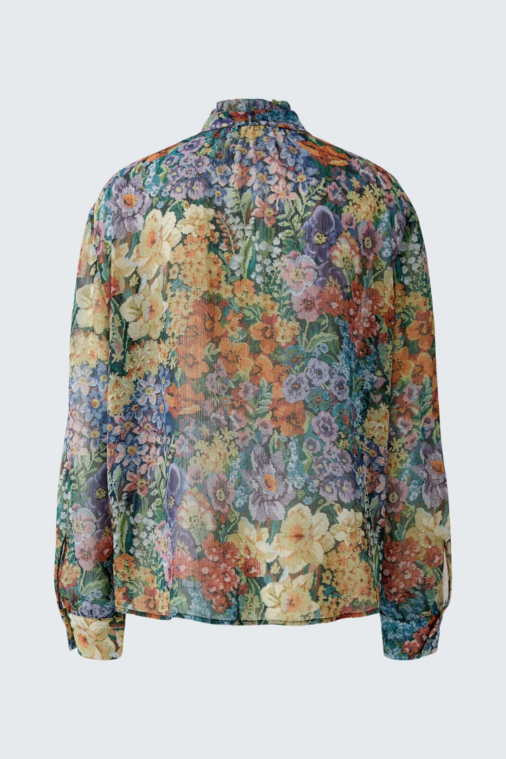 Vue de face blouse imprimée Oui pour femme à motifs floraux verts et bleus - Valérie Simon