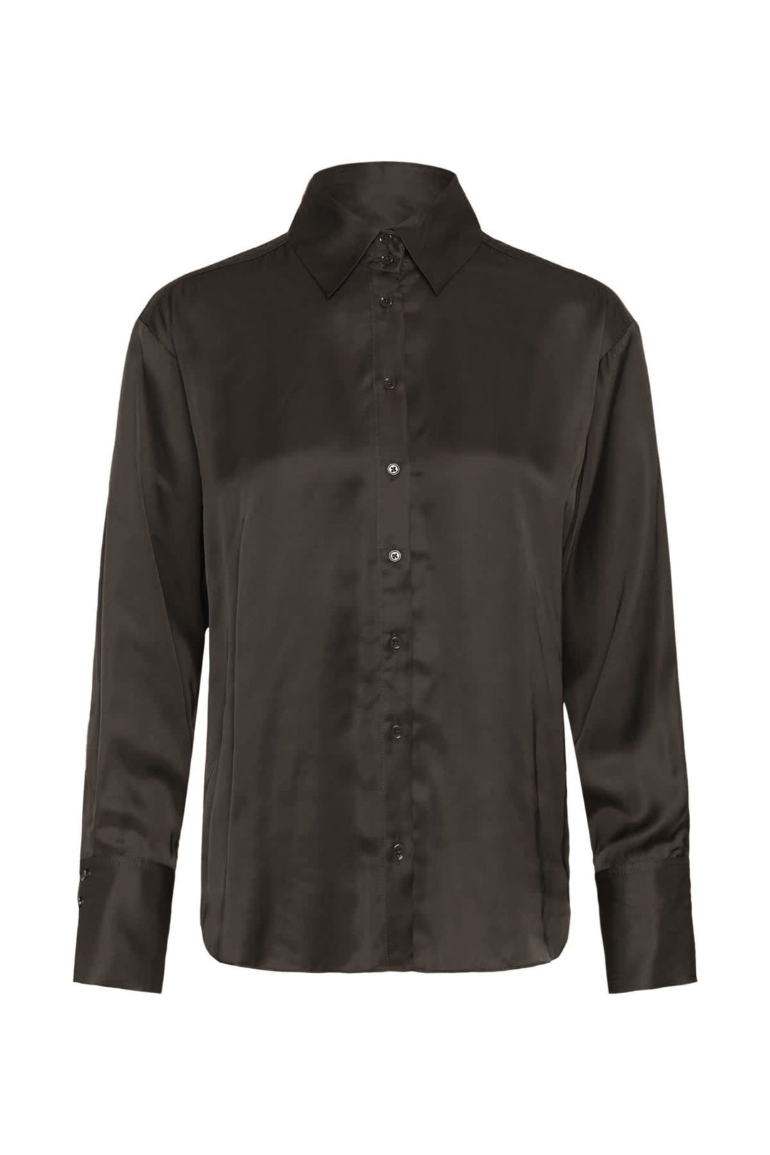 Vue portée blouse satinée Pauline Inwear femme col classique vert- Valérie Simon
