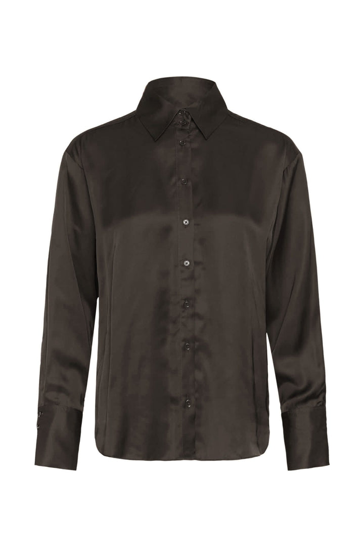 Vue portée blouse satinée Pauline Inwear femme col classique vert- Valérie Simon