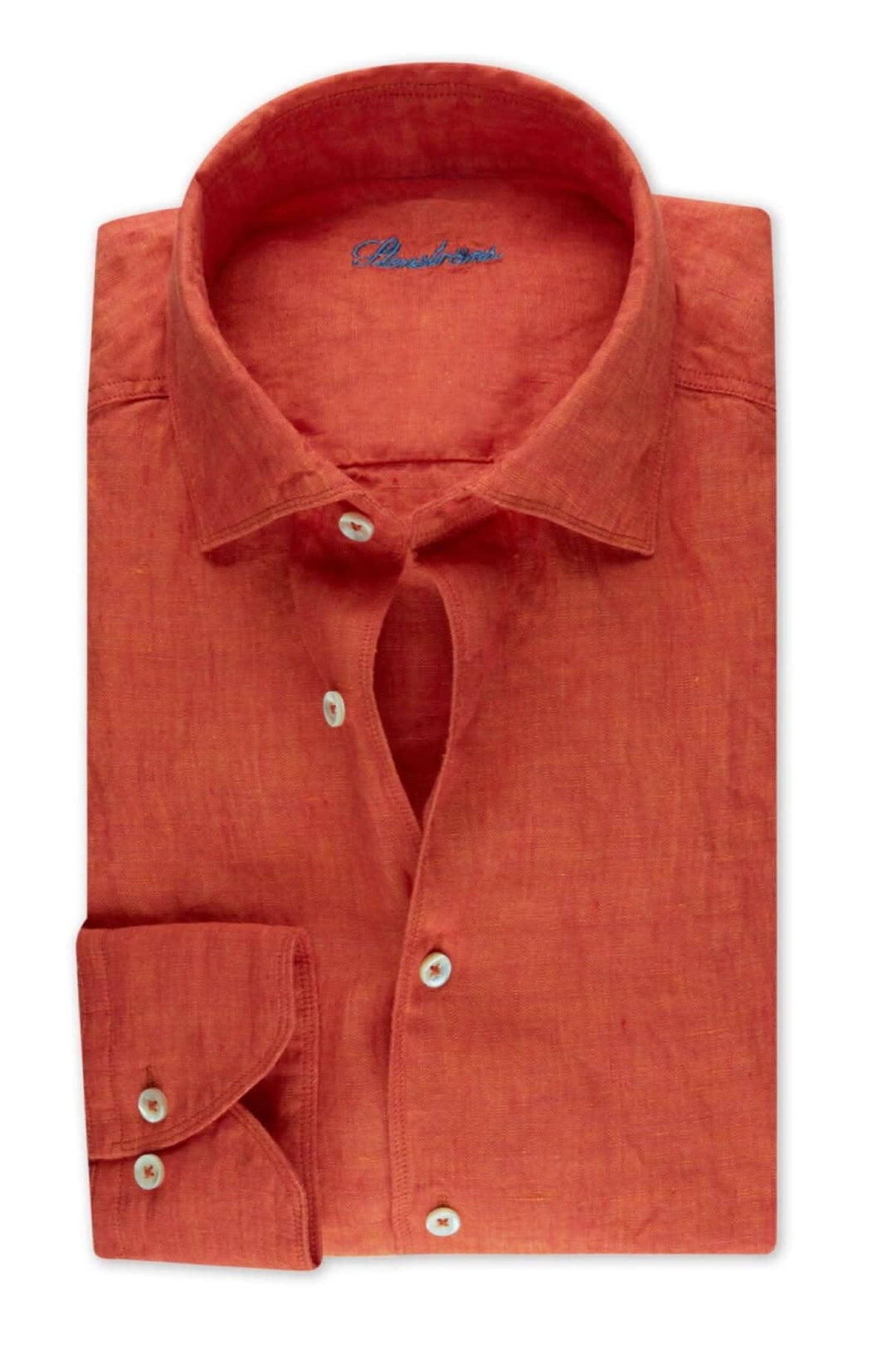 Chemise en lin orange, 100% naturel, légère et respirante, idéale pour l'été.