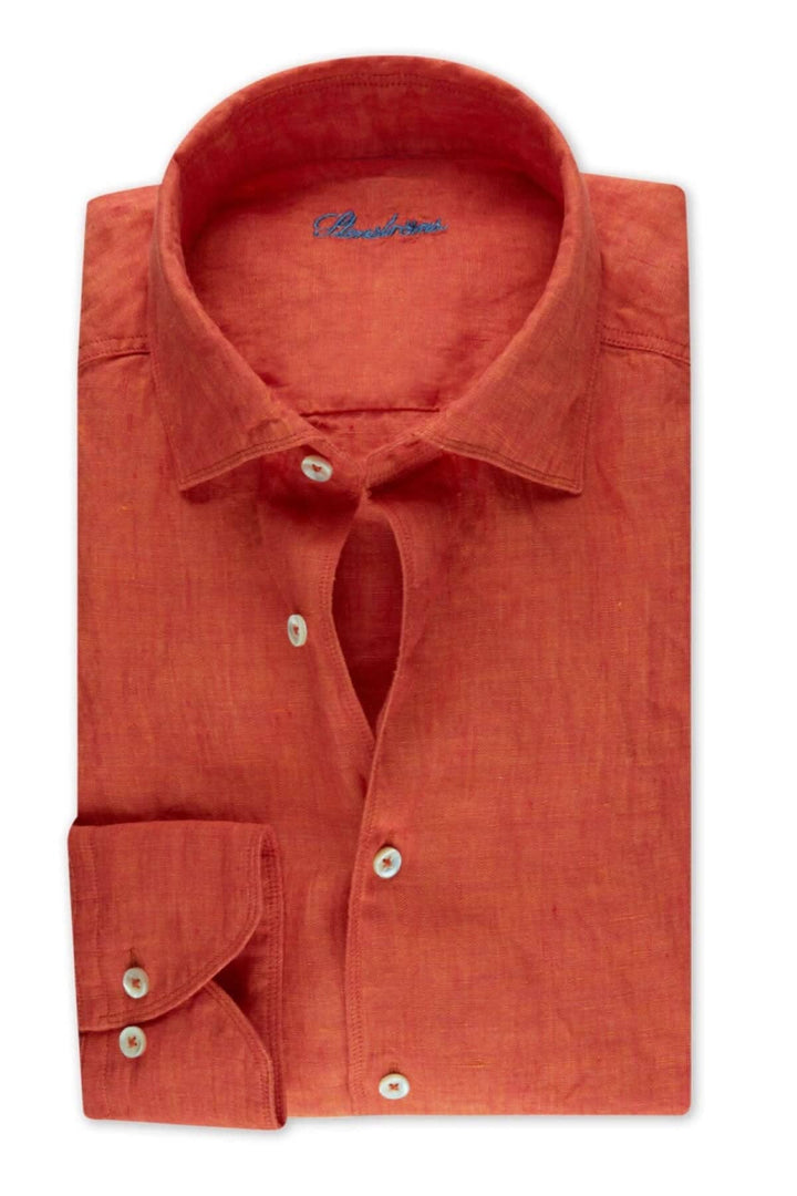 Chemise en lin orange, 100% naturel, légère et respirante, idéale pour l'été.