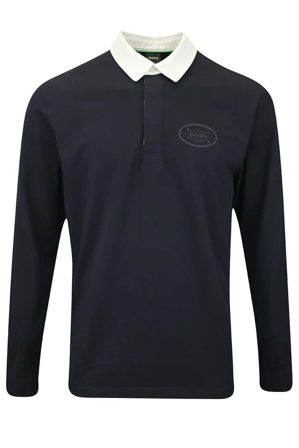 Polo rugby Percy, polo BOSS Golf Lifestyle élégant, confort optimal, col contrastant, jersey coton, noir, coupe régulière.