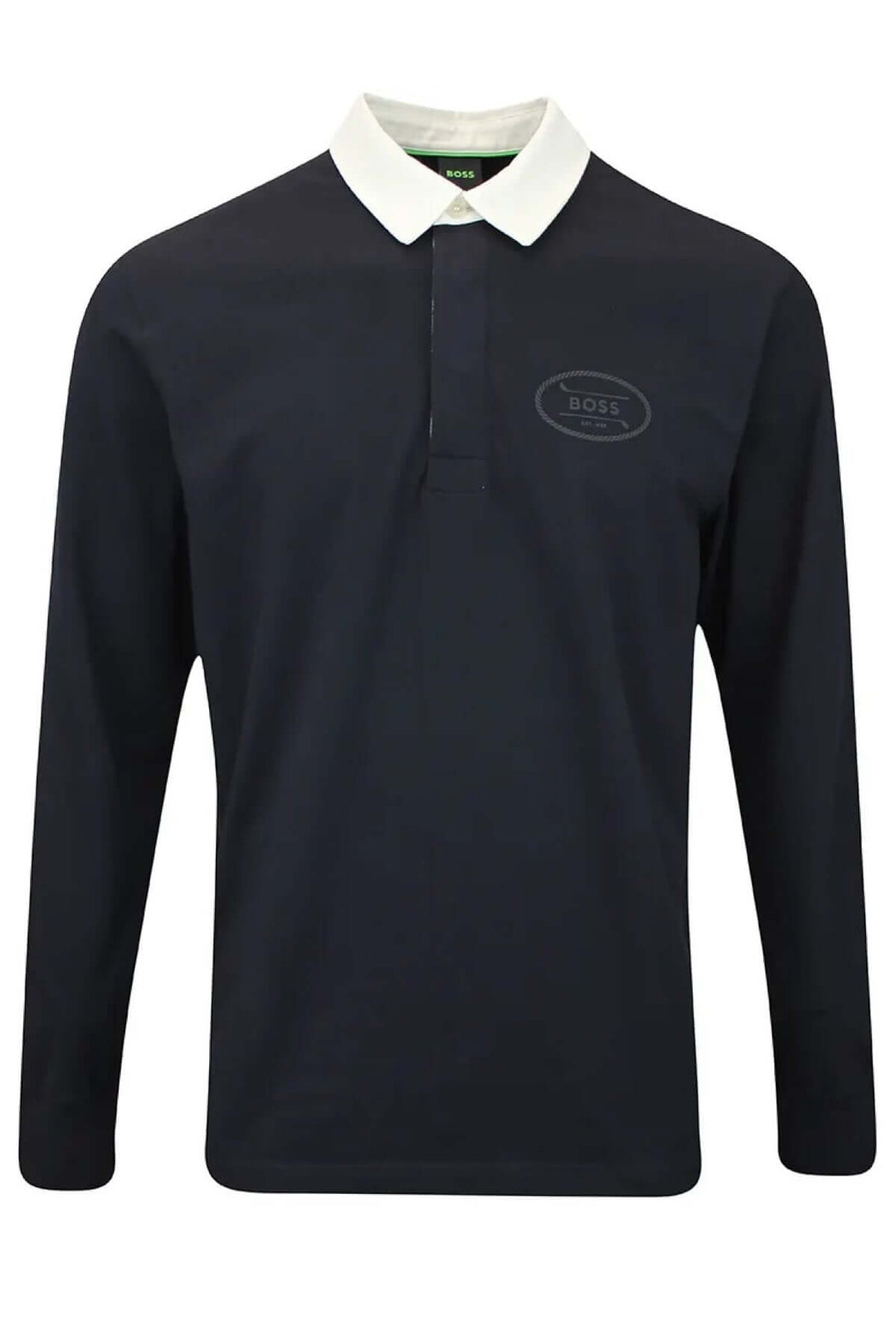 Polo rugby Percy, polo BOSS Golf Lifestyle élégant, confort optimal, col contrastant, jersey coton, noir, coupe régulière.