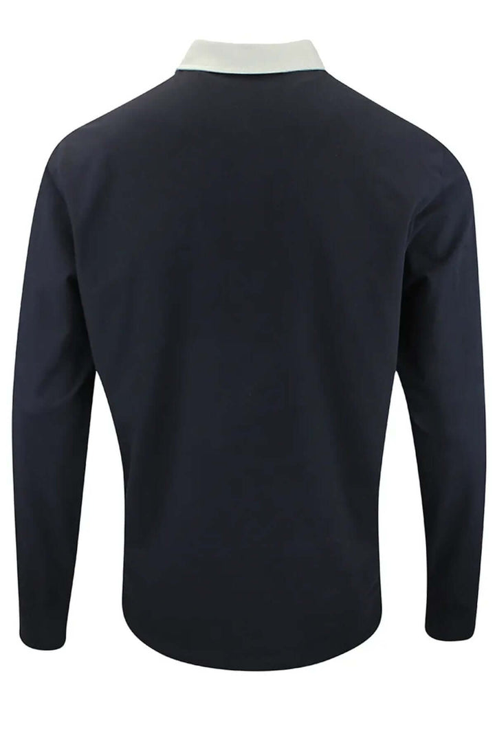 Polo rugby Percy en jersey de coton avec col contrastant, coupe régulière, noir élégant, idéal pour style sportif et confort optimal.