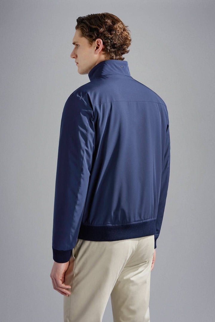 Veste doublée d'automne en bleu marine, vue arrière, style moderne pour homme.