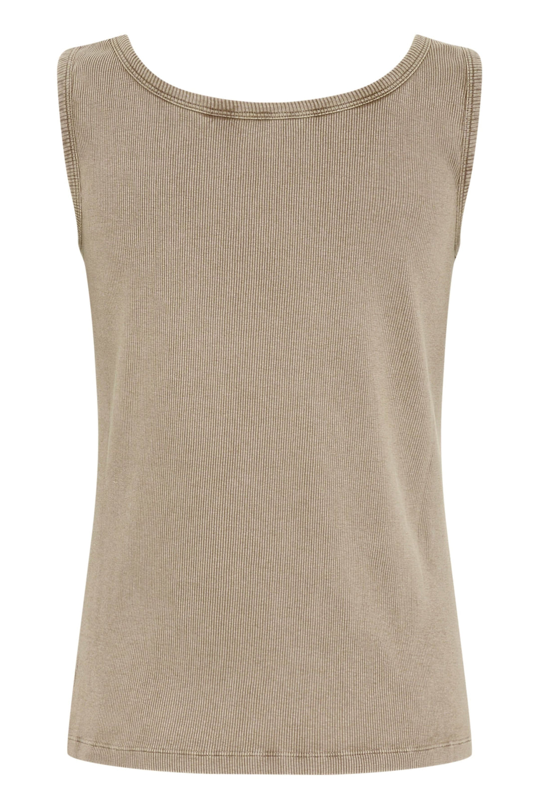 Camisole Talia en tricot côtelé, couleur beige, avec encolure ronde, confortable et polyvalente pour le style quotidien.