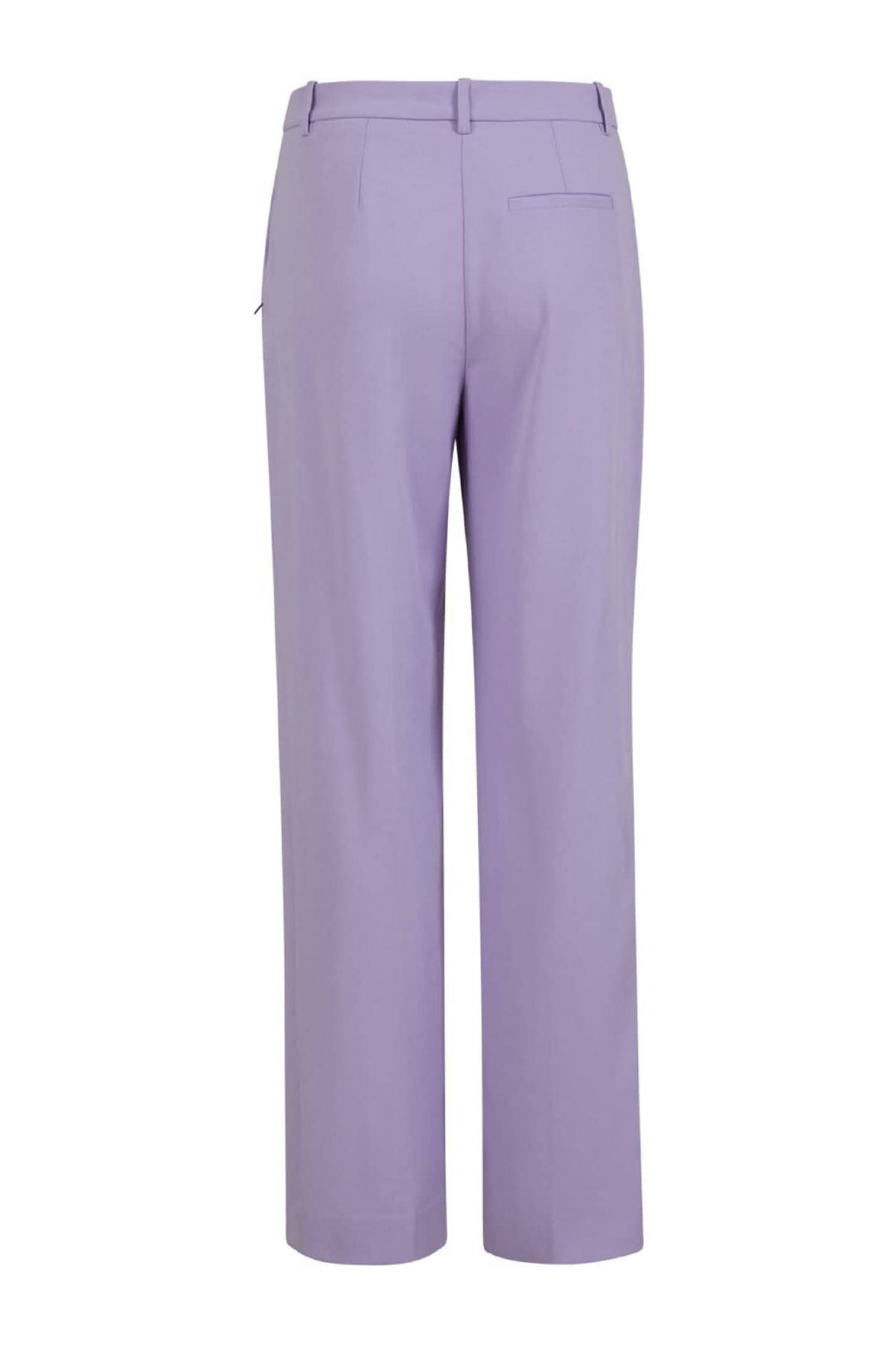 Vue arrière de pantalon à jambes larges couleur lilas, idéal pour le bureau ou des évènements spéciaux.