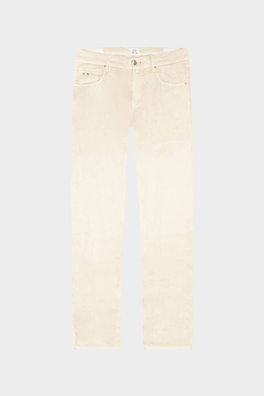 Pantalon en lin italien en couleur crème, doux et léger, associant coton et lin pour un confort unique.