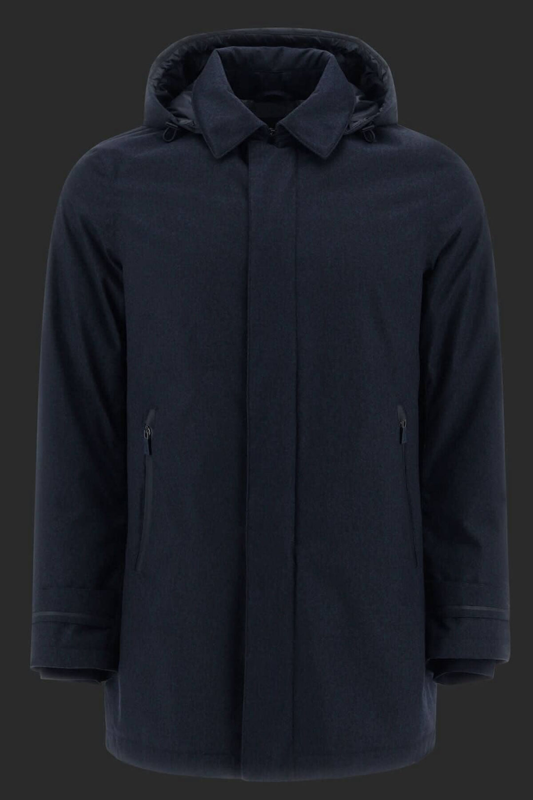 Manteau carcoat en polyester effet laine mélangée, élégant et résistant à l'eau, avec capuche et poches.