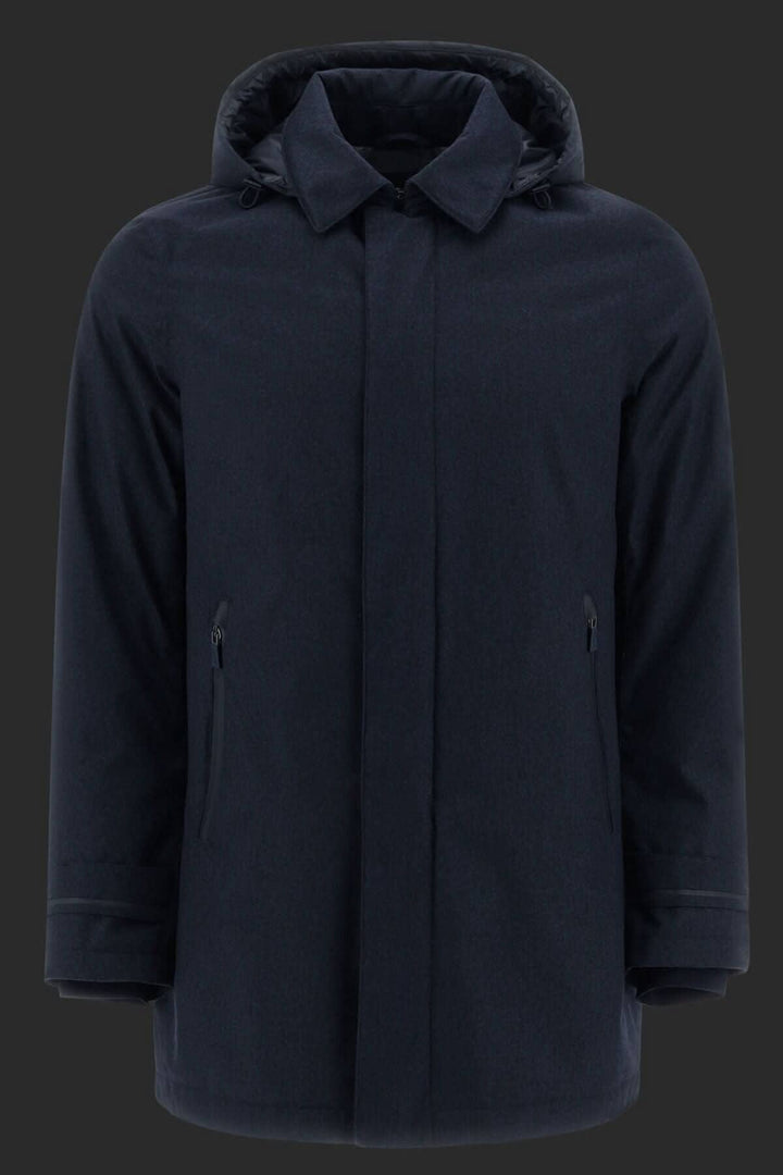 Manteau carcoat en polyester effet laine mélangée, élégant et résistant à l'eau, avec capuche et poches.