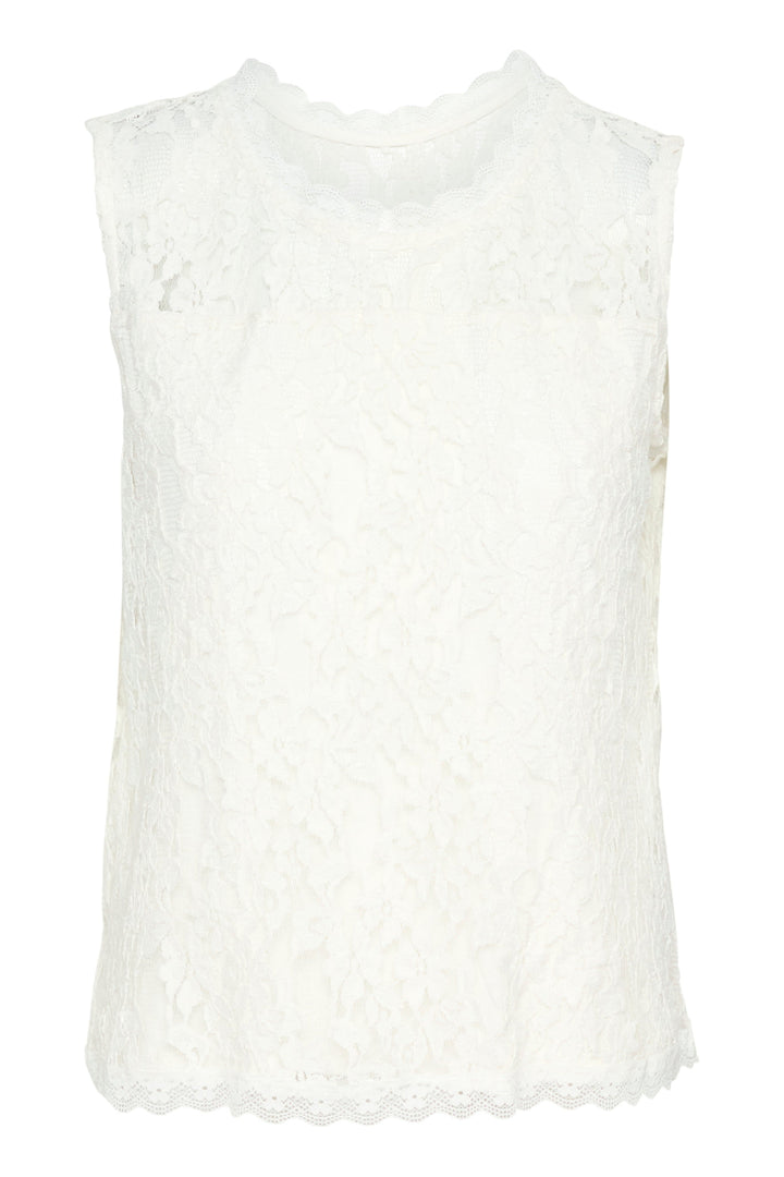 Front view of the floral camisole Cream for women in black lace - Valérie Simon