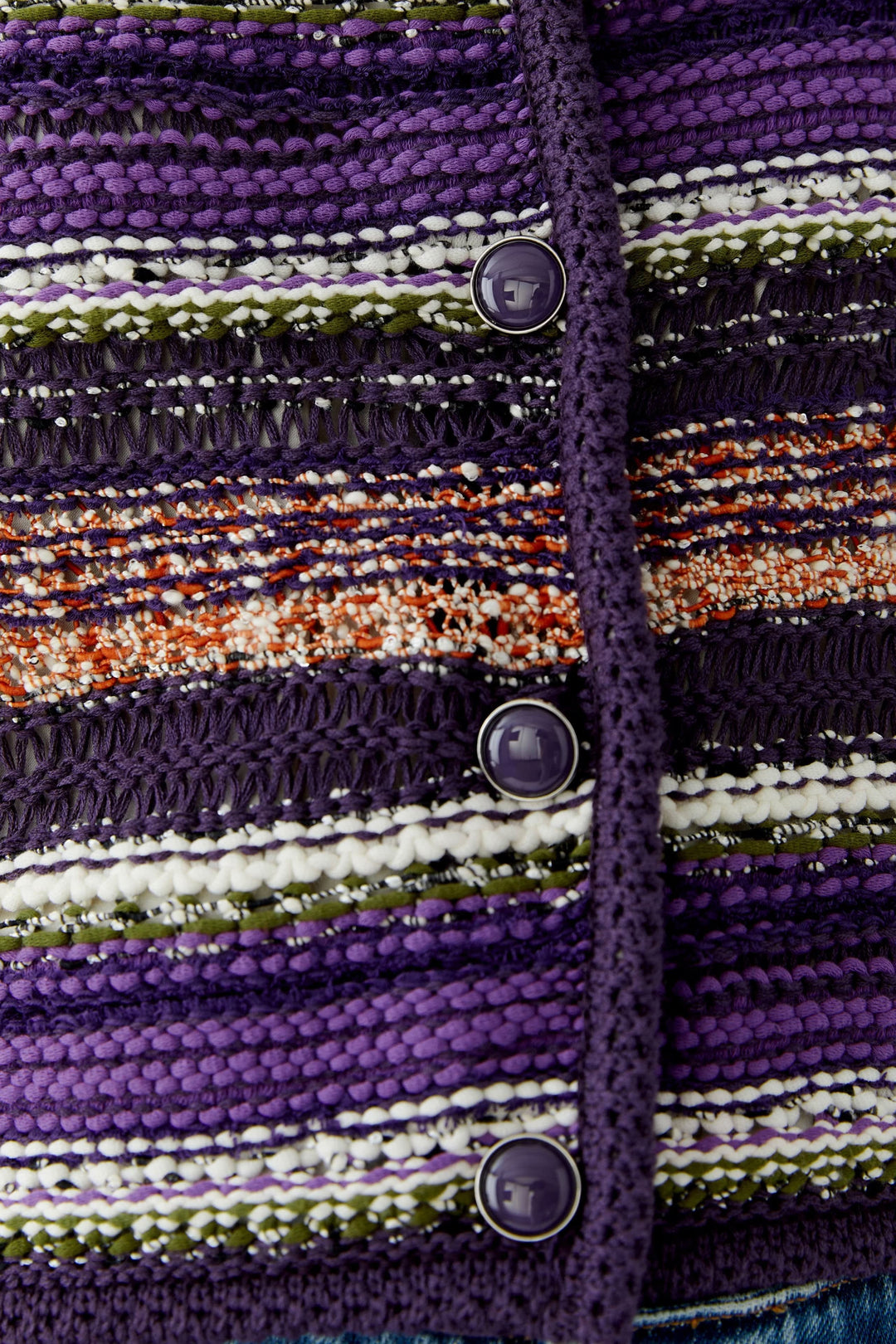 Vue de face cardigan rayé en maille texturée Oui femme beige-brun avec manches longues - Valérie Simon