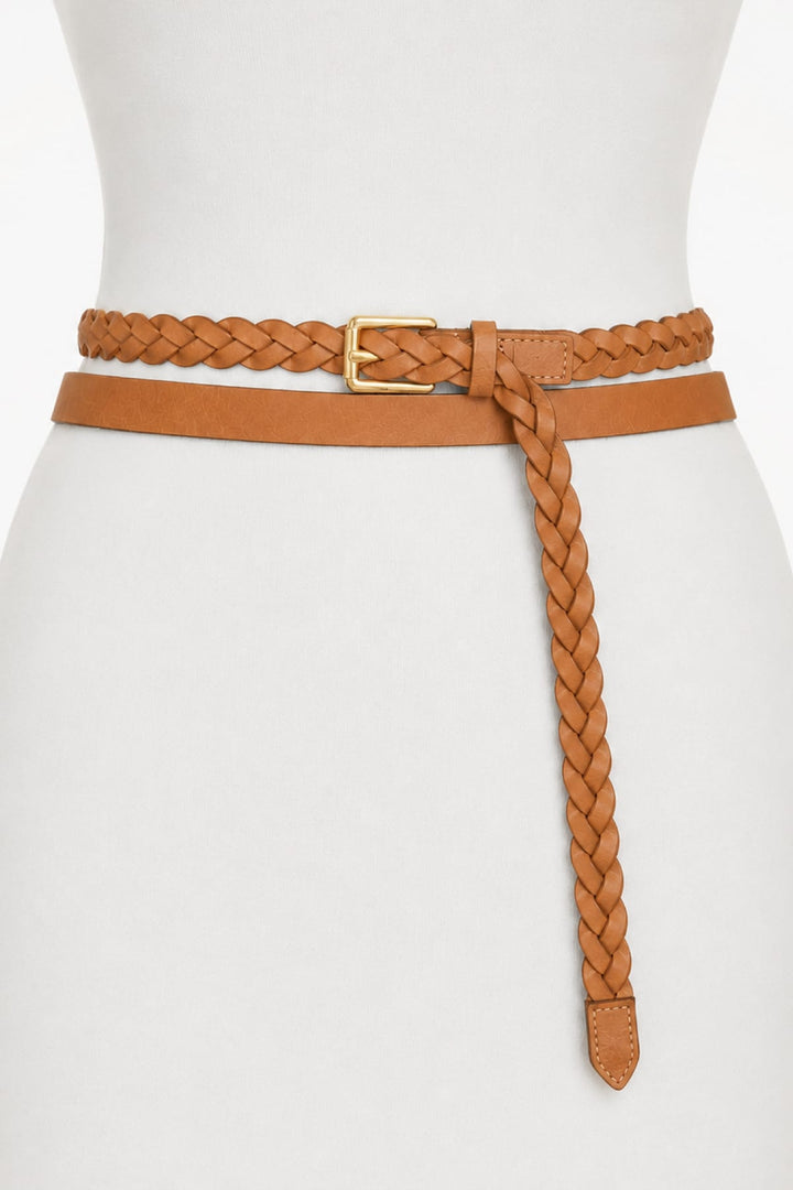 Vue de côté ceinture tressée fine beige Brave Leather pour femme - Valérie Simon