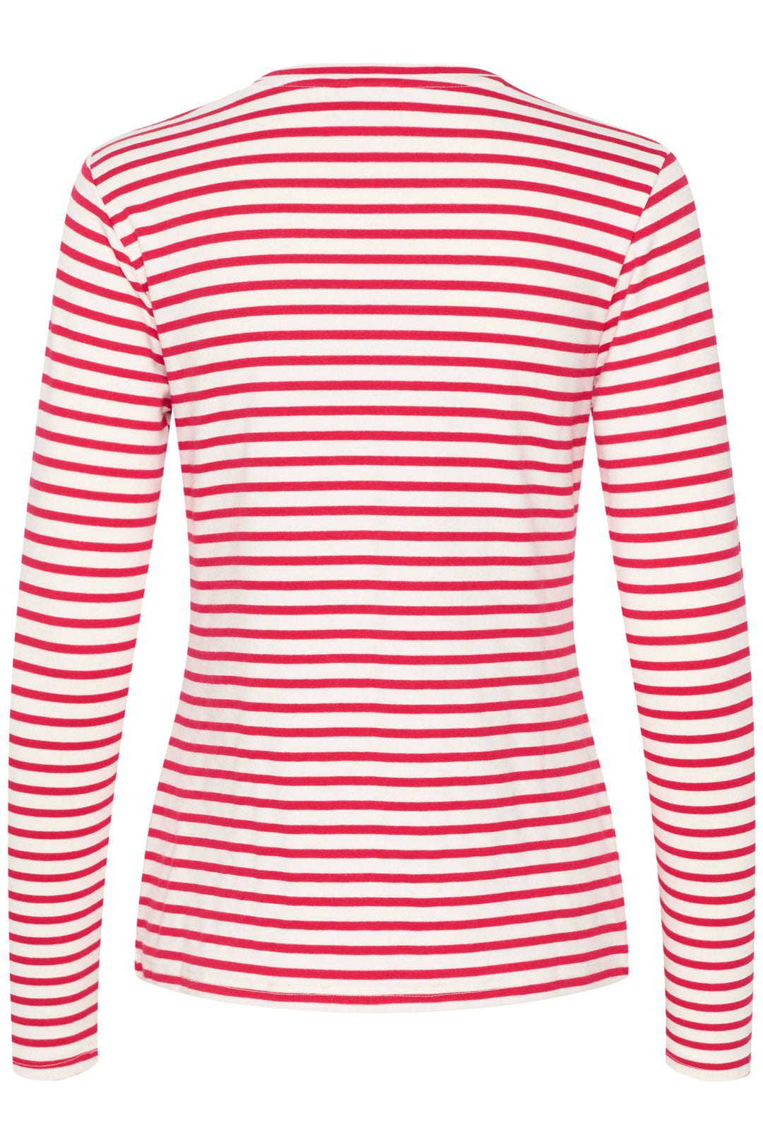 T-shirt à manches longues Lidy, rayé rouge et blanc, vue arrière avec encolure ronde et manches longues.