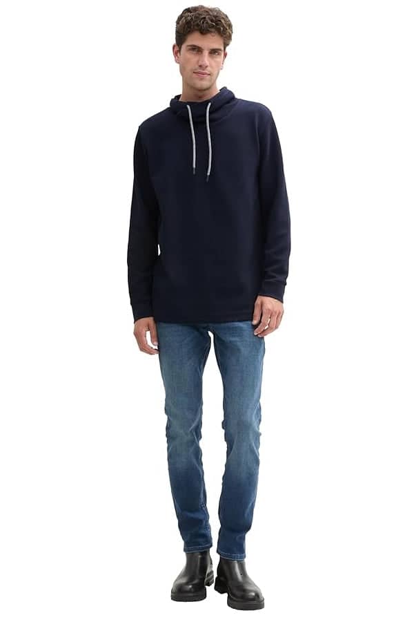 Vue de face chandail à col cheminée beige avec cordons Tom Tailor pour homme - Valérie Simon