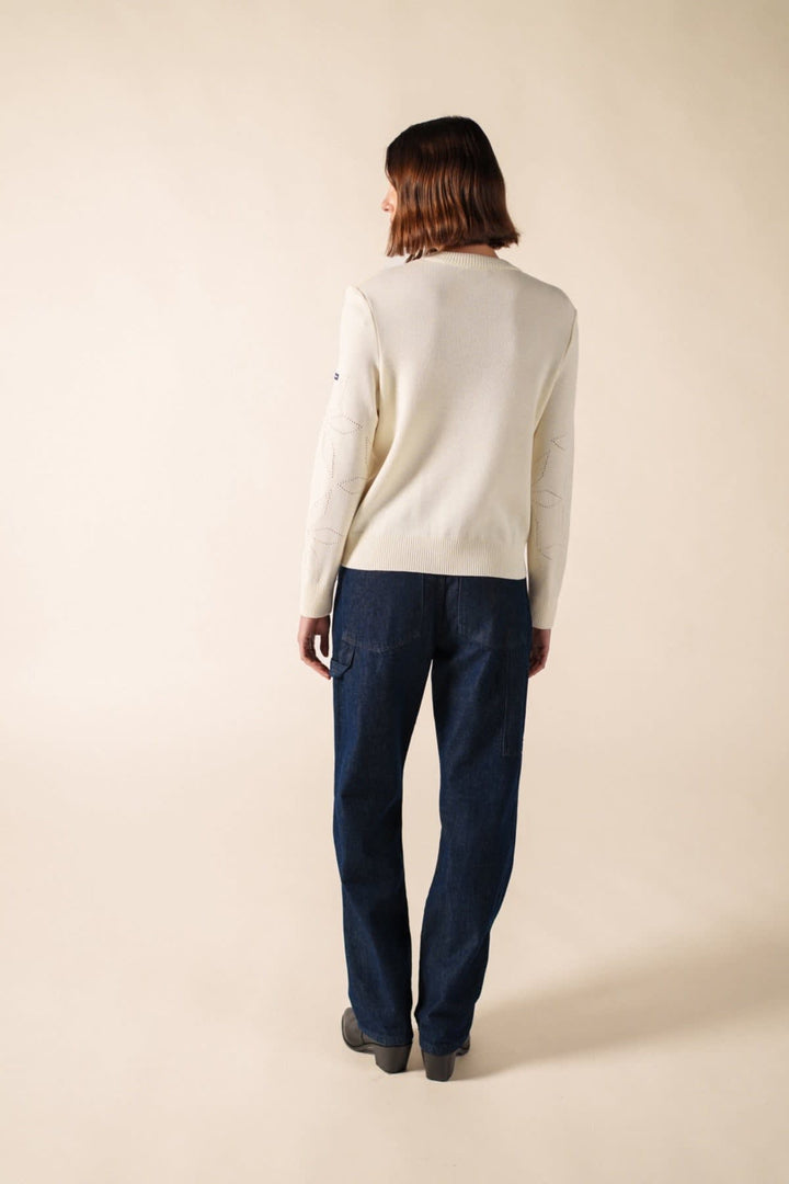 Vue de face chandail femme Chandail Ascou Saint James gris avec boutons marins - Valérie Simon