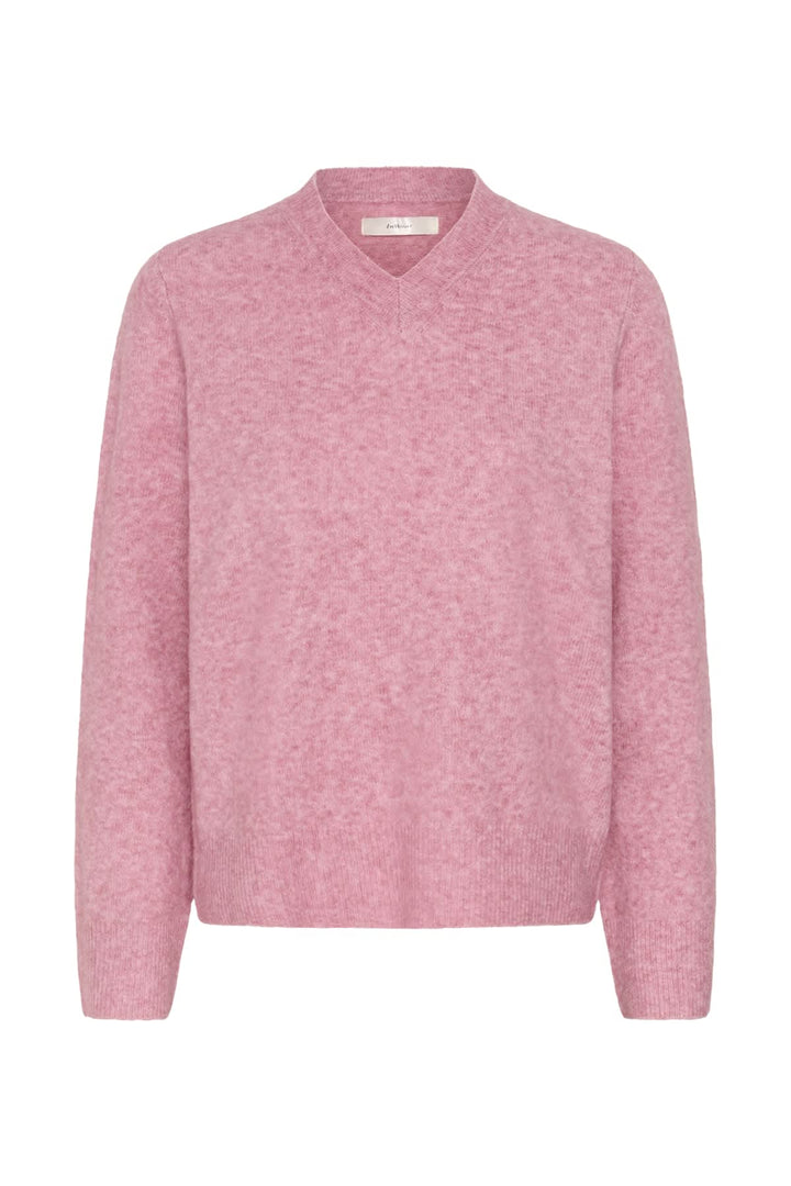 Vue de face chandail col V Inwear pour femme beige avec motif texturé - Valérie Simon