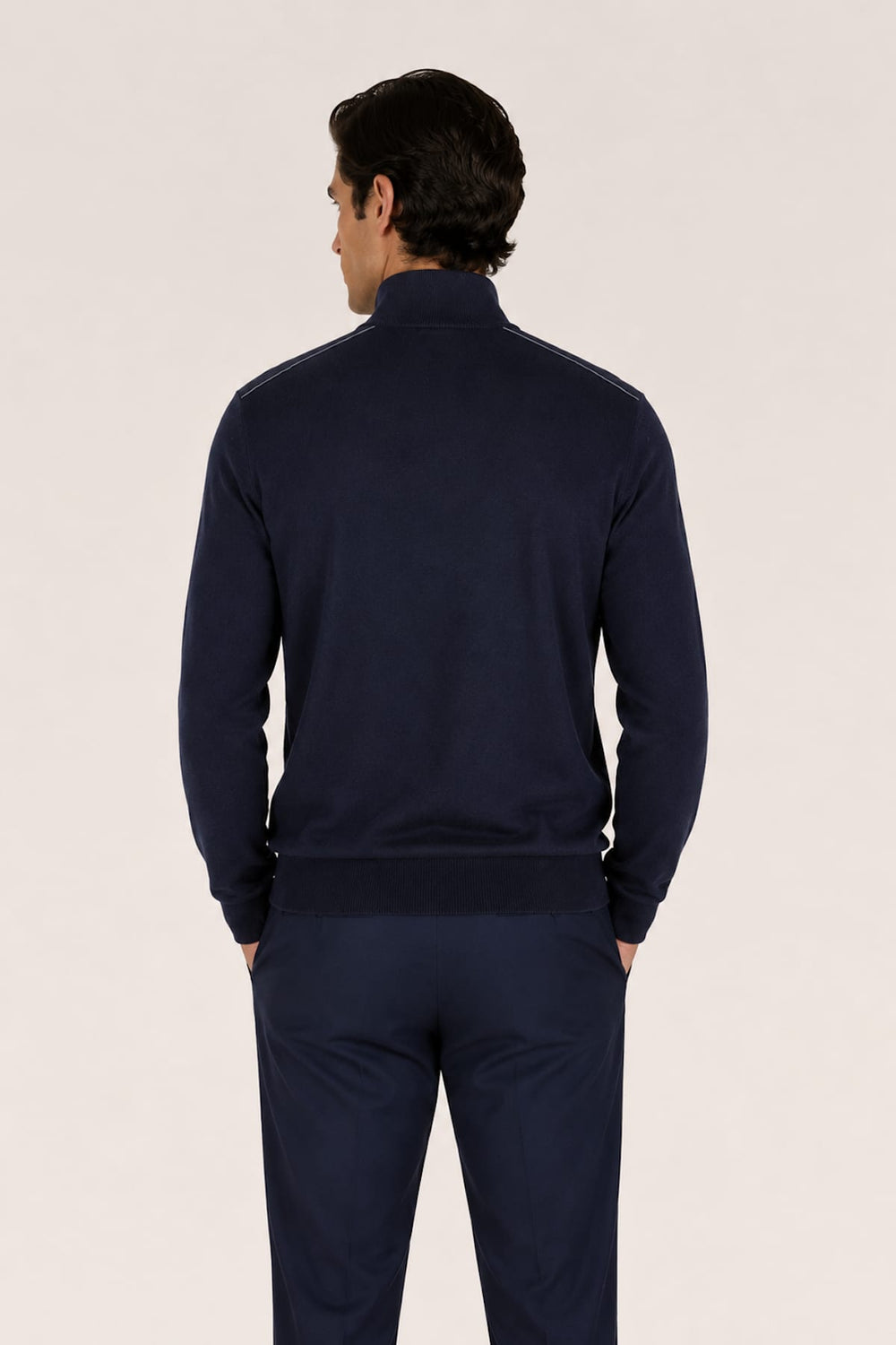 Front view of a blue Paul and Shark men's half-zip high-neck sweater with a subtle logo - Valérie Simon