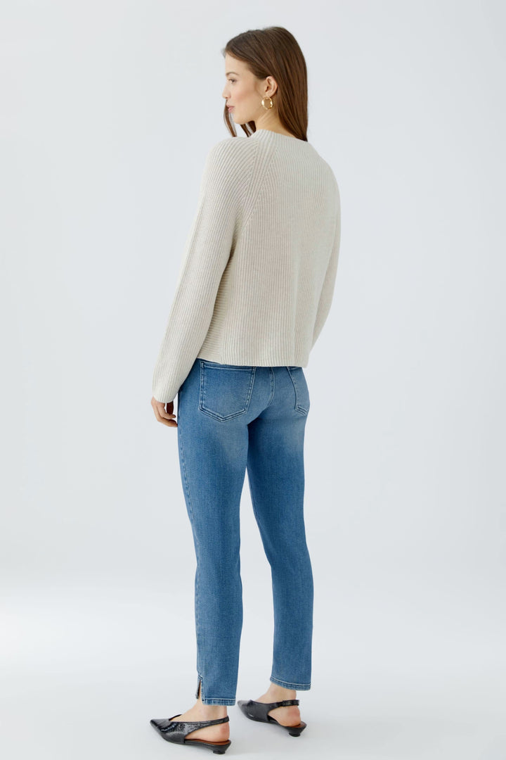 Vue de face chandail côtelé en coton pour femme beige avec manches longues Oui - Valérie Simon
