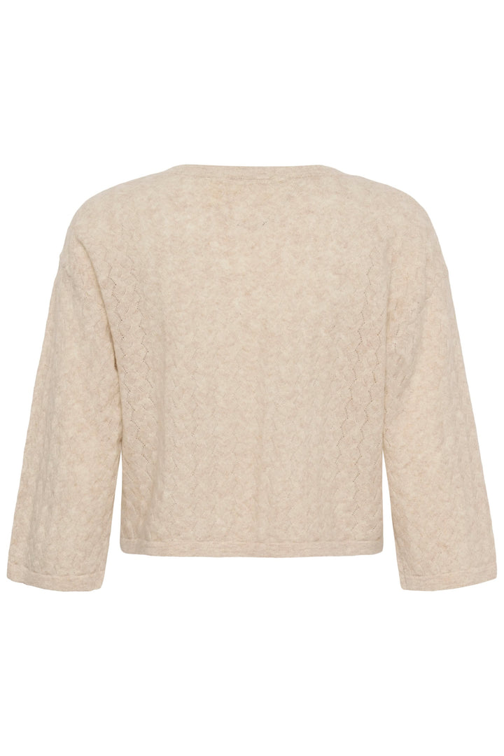 Front view of women’s cream knit sweater with flared sleeves Cream - Valérie Simon