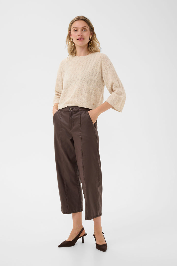 Front view of women’s white sweater Cream with openwork flared sleeves - Valérie Simon