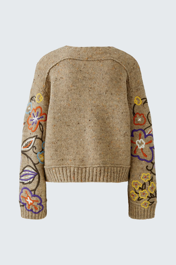 Vue de détail chandail maille brodé à fleurs rose femme Oui - Valérie Simon