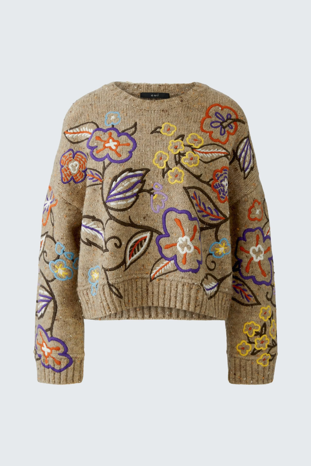 Vue de face chandail brodé à fleurs multicolores Oui pour femme - Valérie Simon