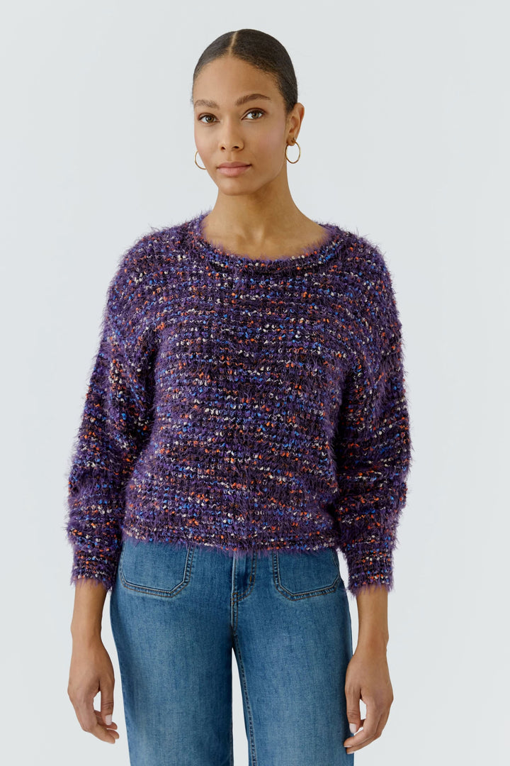 Vue de côté chandail multicolore avec texture unique pour femme Oui - Valérie Simon