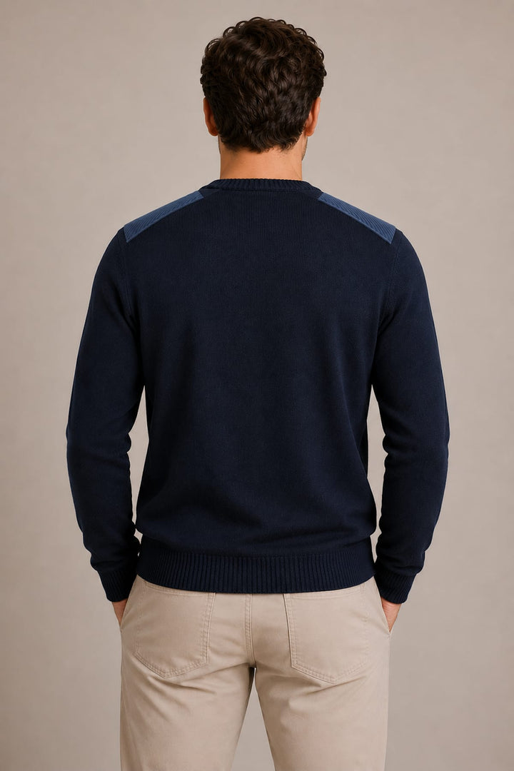 Front view of a blue, round-neck Paul and Shark men&