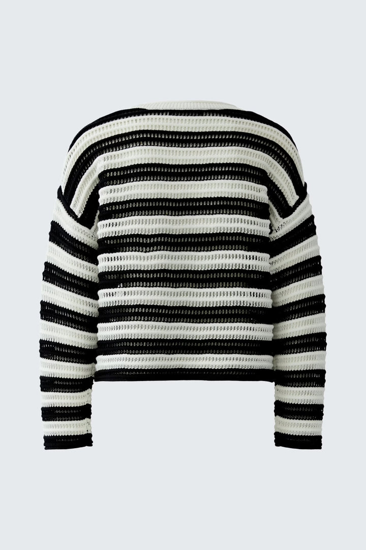Vue latérale chandail en tricot rayé ajouré multicolore pour femme - Valérie Simon