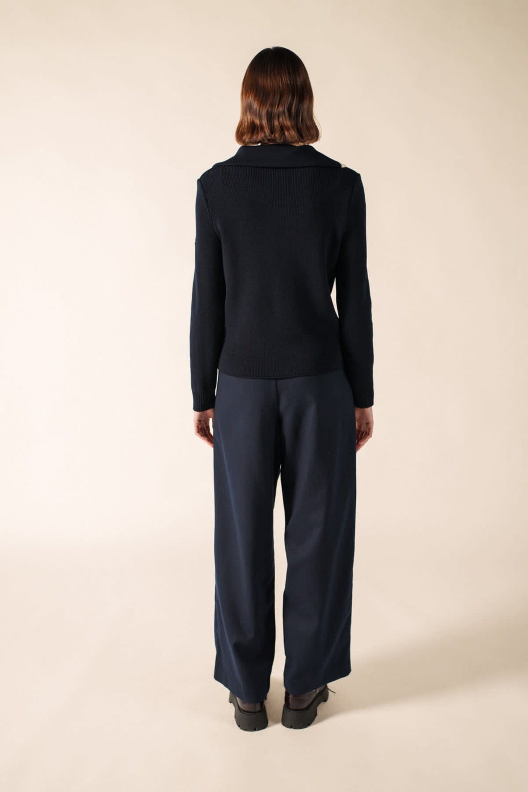 Front view of a blue-and-white striped Saint James sweater for women - Valérie Simon