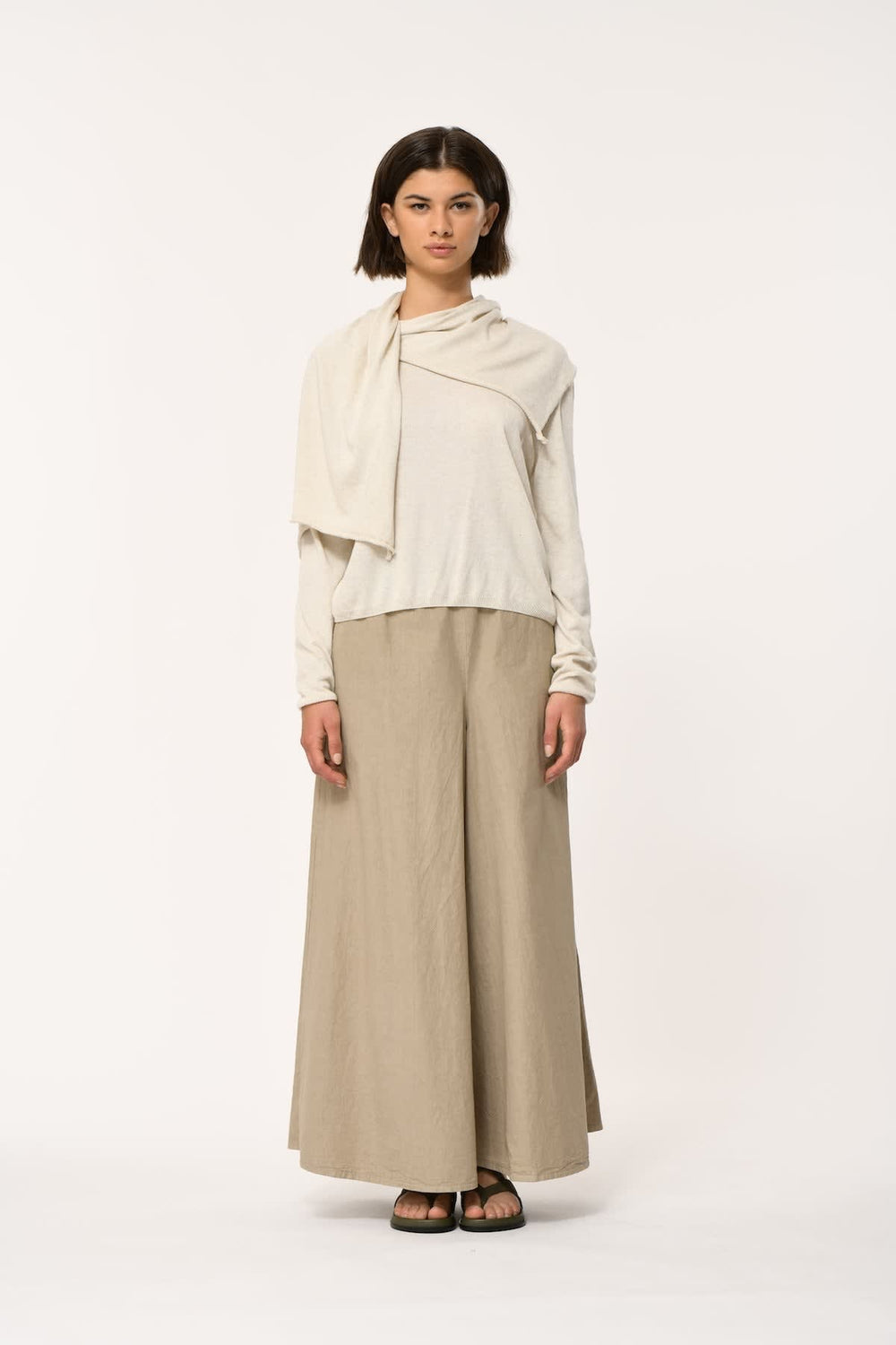 Front view of lightweight sweater Humility for women, beige - Valérie Simon