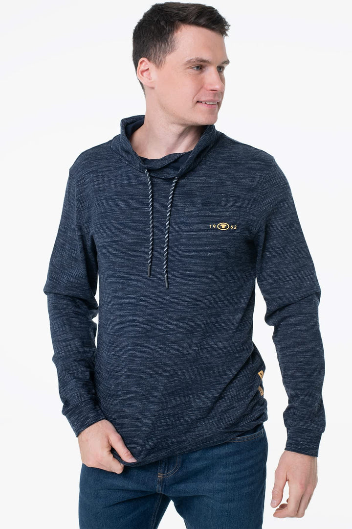 Vue de face chandail col cheminée Tom Tailor homme gris motif torsadé - Valérie Simon
