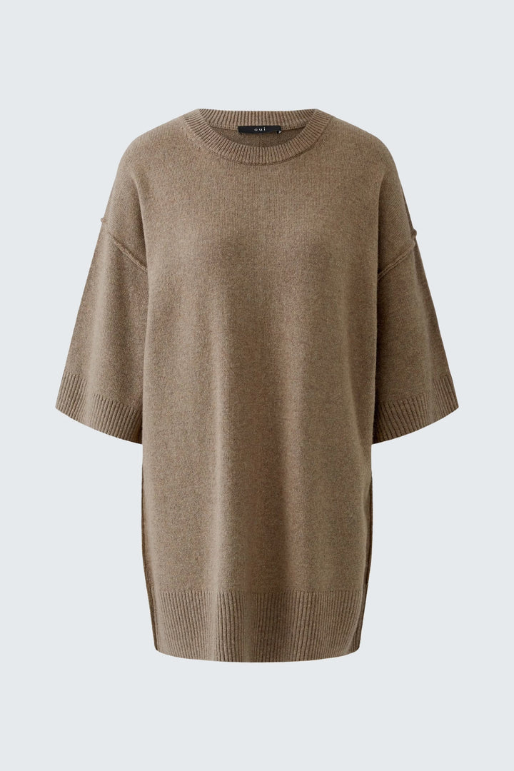 Vue portée chandail long en laine Oui pour femme gris avec col roulé et manches longues - Valérie Simon