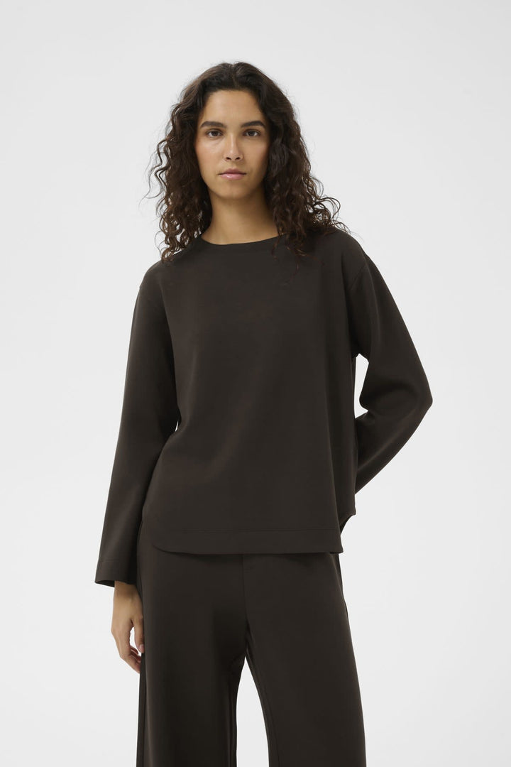 Vue de face chandail ouaté Inwear pour femme gris avec col roulé distinctif - Valérie Simon