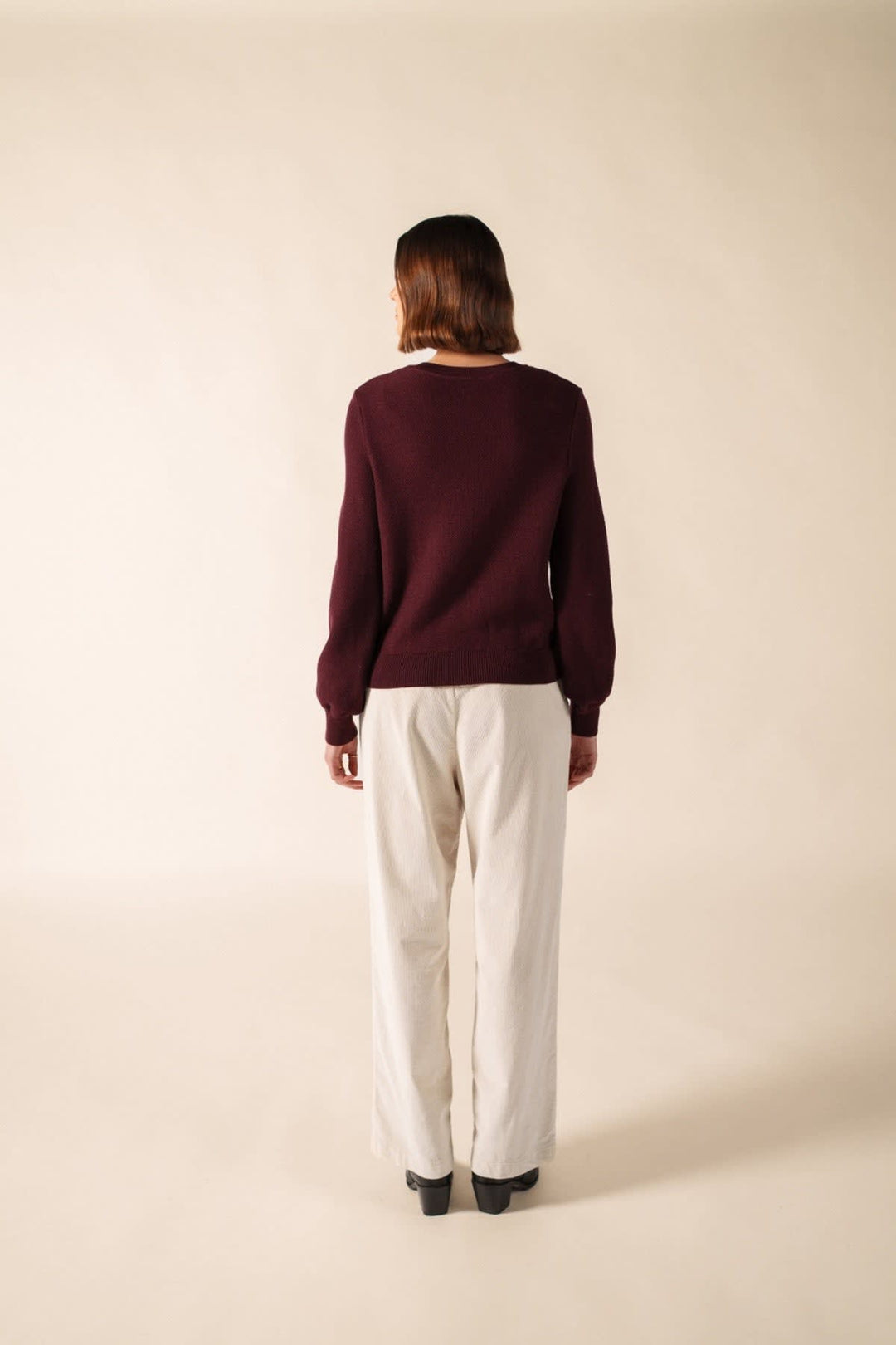 Rear view of a Saint James blue sweater with white stripes for women - Valérie Simon