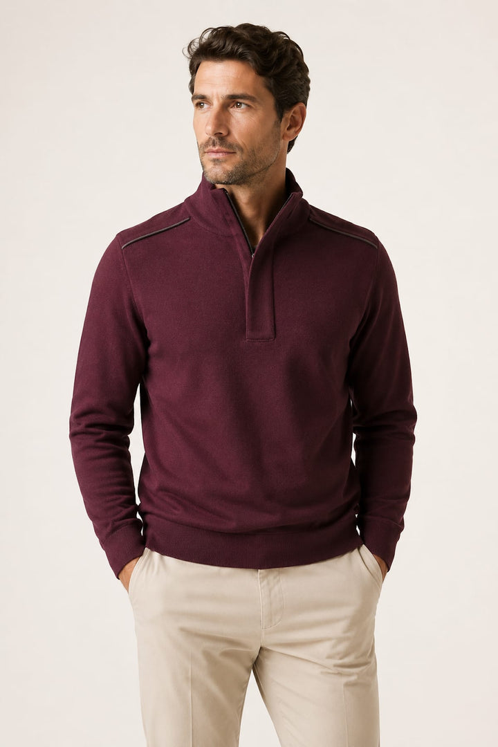 Vue de face chandail quarter zip en laine vierge Paul and Shark pour homme gris avec logo brodé - Valérie Simon